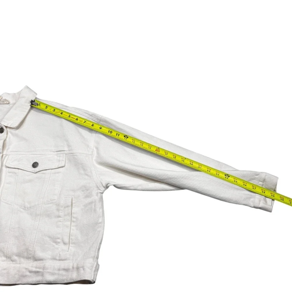 Peach Love California Bride Denim Jacket Womens L White Sequin Fringe Cropped - Picture 8 of 11